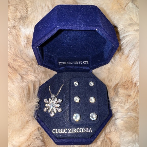 None Jewelry - NIB Jewelry Set w/Snowflake Necklace & Three sets CZ Earrings